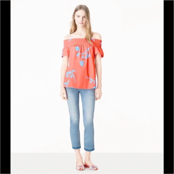 Tory Burch Tops - Tory Burch Eliza poppy off the shoulder blouse red floral NWT Size 2 Retail $250